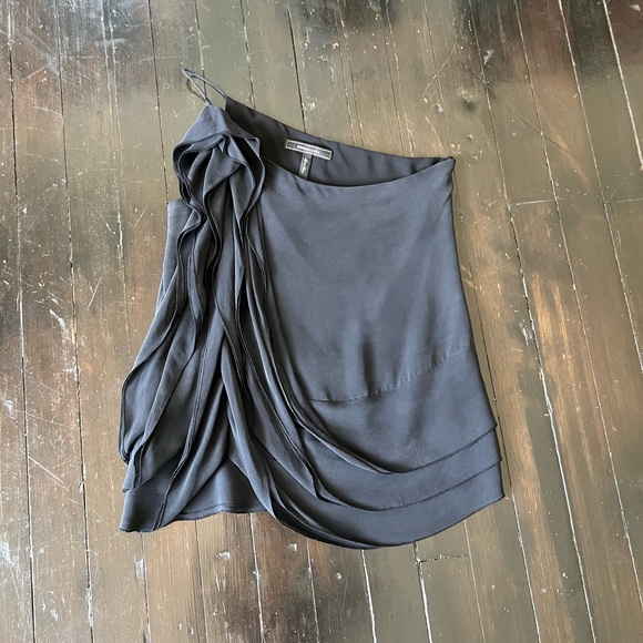 BCBG One Shoulder Black Silk Ruffle Blouse XXS - Picture 1 of 7